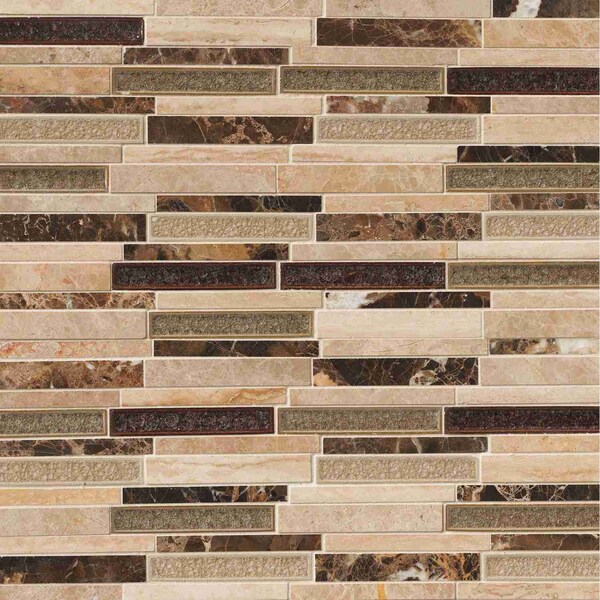 Stonegate Interlocking SAMPLE Glass/Stone Blend Mesh-Mounted Mosaic Wall Tile